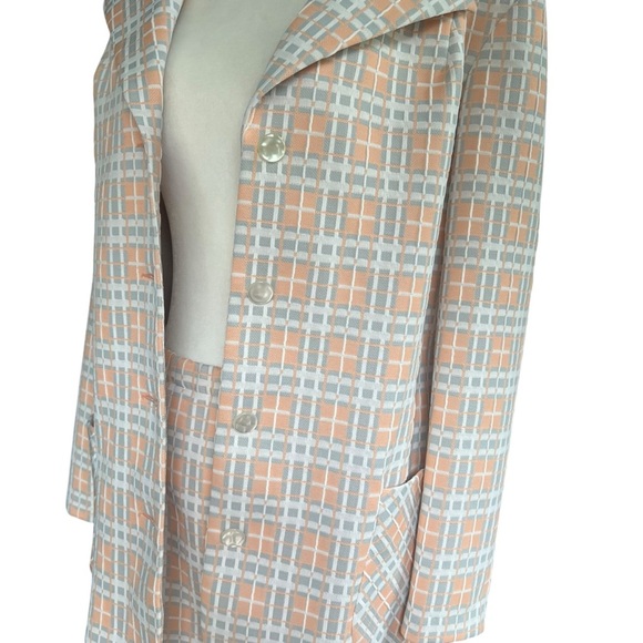 Vintage 60s 70s Peach Plaid Skirt Suit M – Mod Style - 2-Piece Coddington Set - Picture 4 of 8
